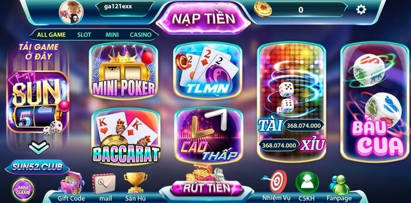 Các tựa game đẳng cấp thế giới tại nhà cái Sun52